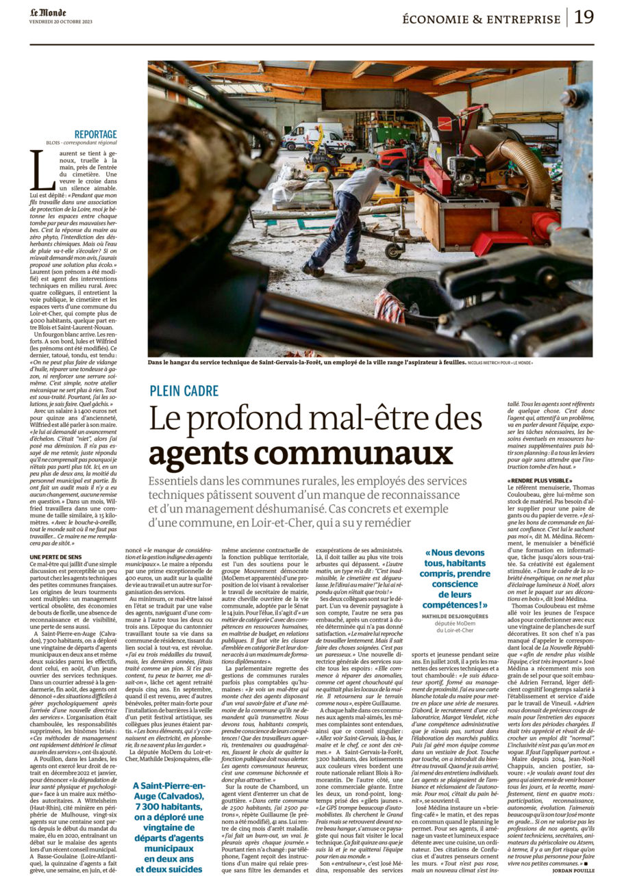 Parution dans Le Monde du 20 octobre 2023 : Texte Jordan Pouille. Photo Nicolas Wietrich pour "Le Monde".